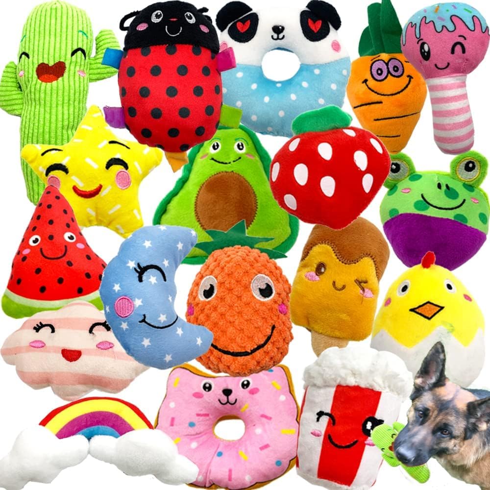 18 Pack Dog Squeaky Toys Cute Stuffed Pet Plush Puppy Chew for Small Medium Pets - Bulk